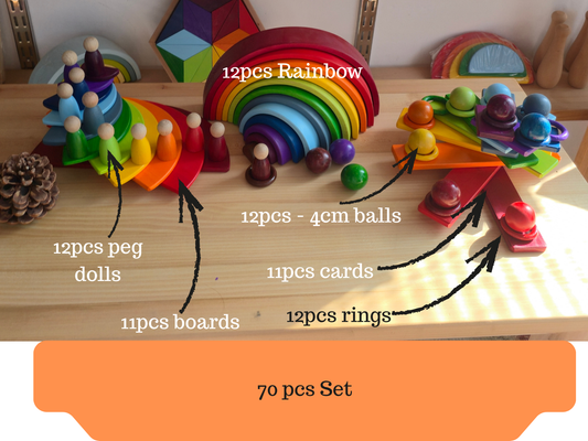 Waldorf Gökkuşağı Seti 70 Parça 38 cm | Büyük Boy Ahşap Oyuncak