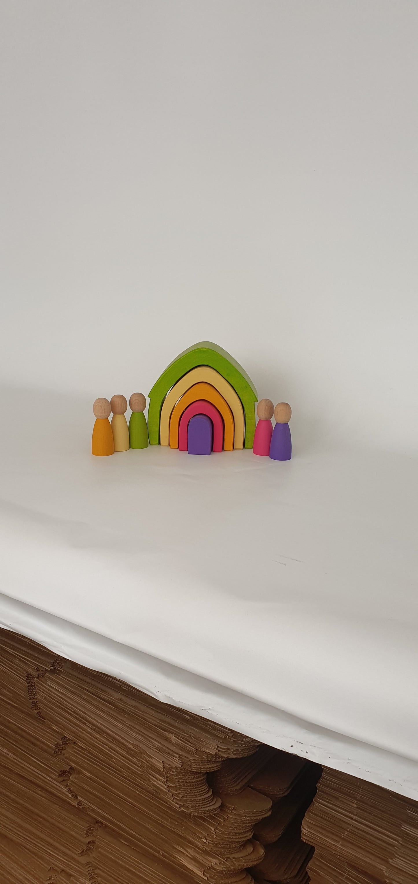 Waldorf Pastel Renkler 5'li Ev ve 5'li Peg Bebek Seti Ahsap Oyuncak