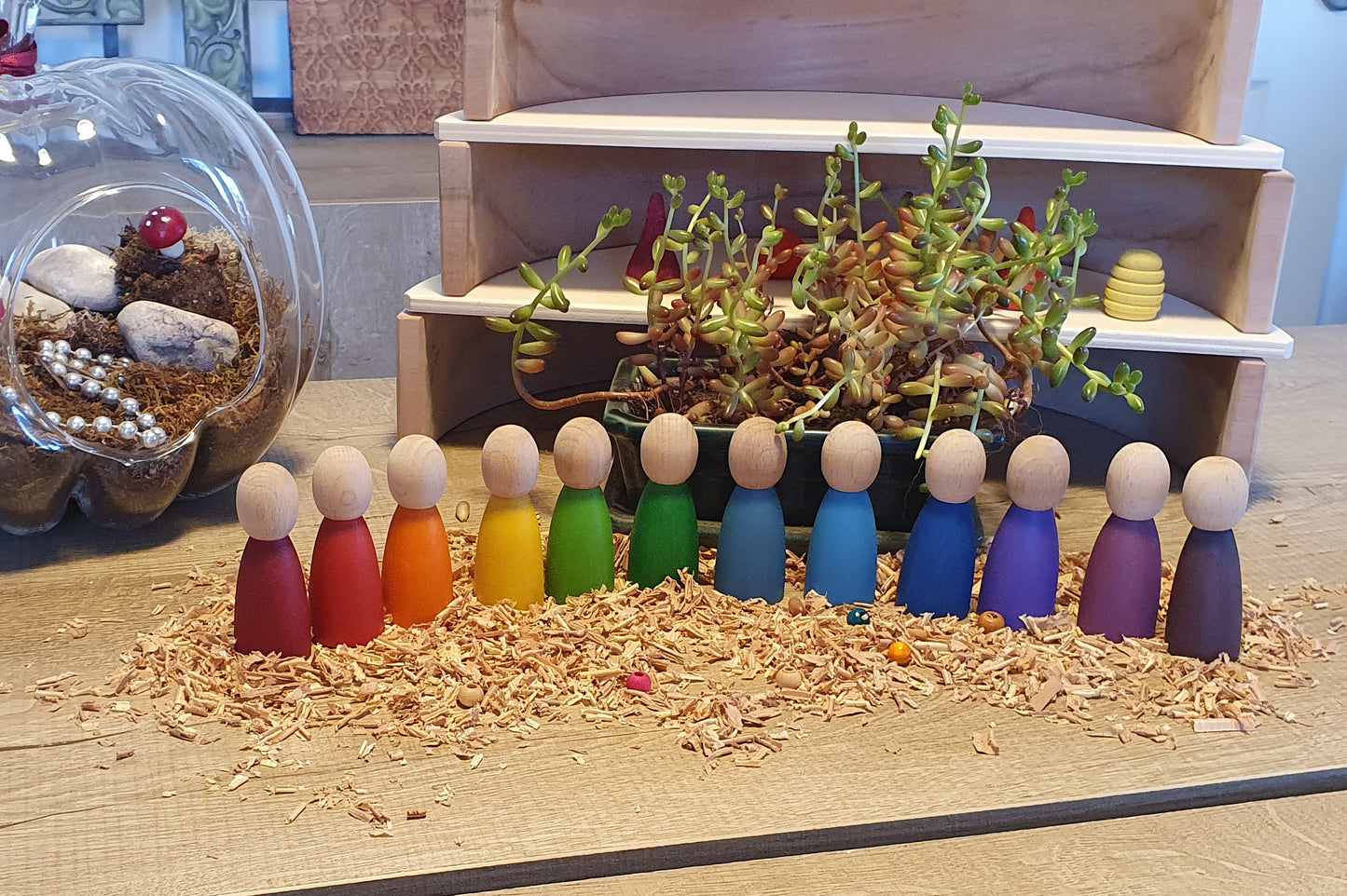 KirtKirt Wooden | Waldorf Rainbow Friends | 12 Pieces | Peg Dolls
