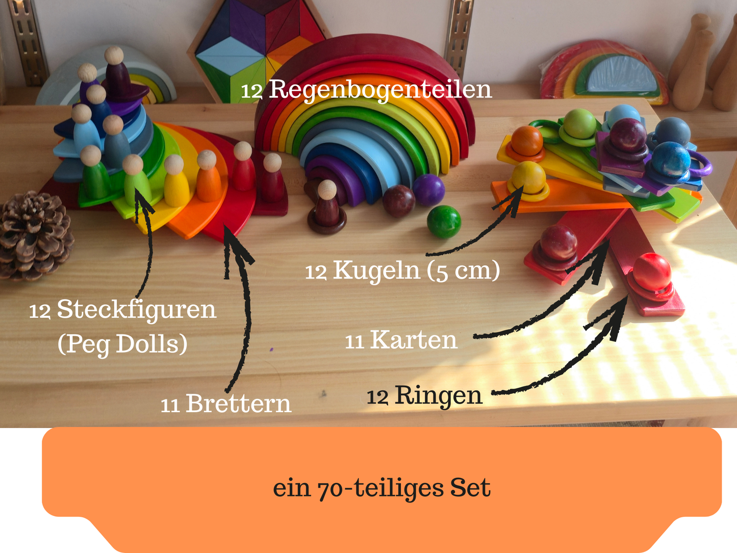 KirtKirt Wood | Waldorf Rainbow Set | 34 Pieces | 38cm