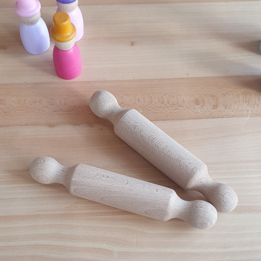 Mini Wooden Rolling Pin – Natural Beech Wood – 17.5 cm | Play Dough & Ceramics & Kitchen