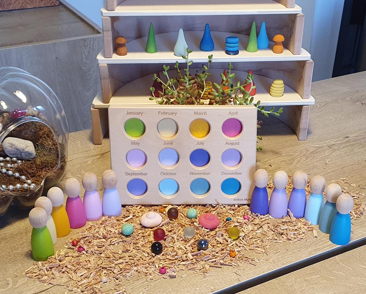 KirtKirt Ahsap | Waldorf Peg Bebek Tablasi + Pegler| Aylar | Pastel