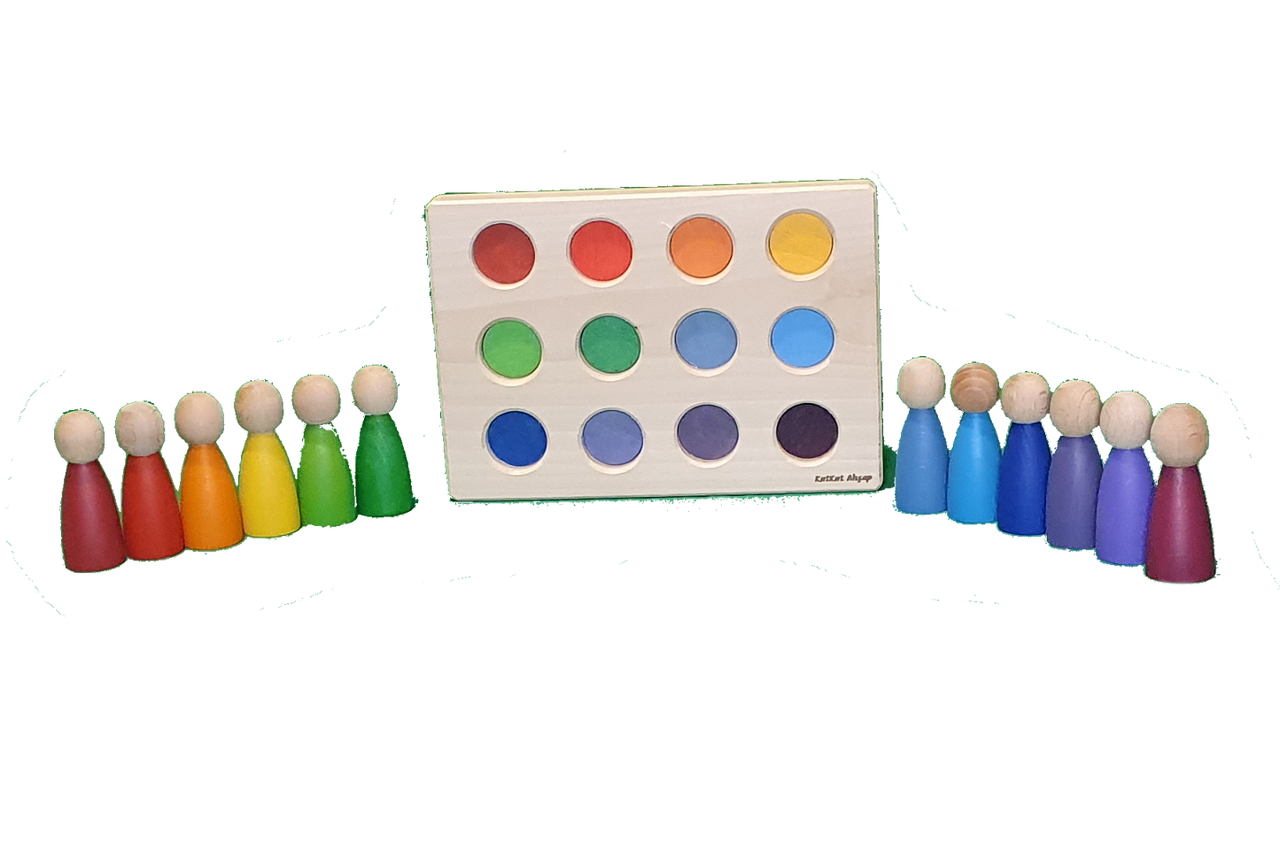 KirtKirt Holz | Waldorf Peg Baby Tablett + Klammern | Monate | Regenbogen