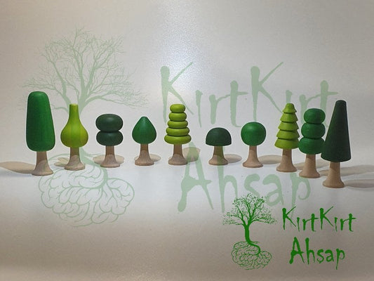 KirtKirt Ahsap Waldorf Agac Seti 10'lu Yesil Tonlar