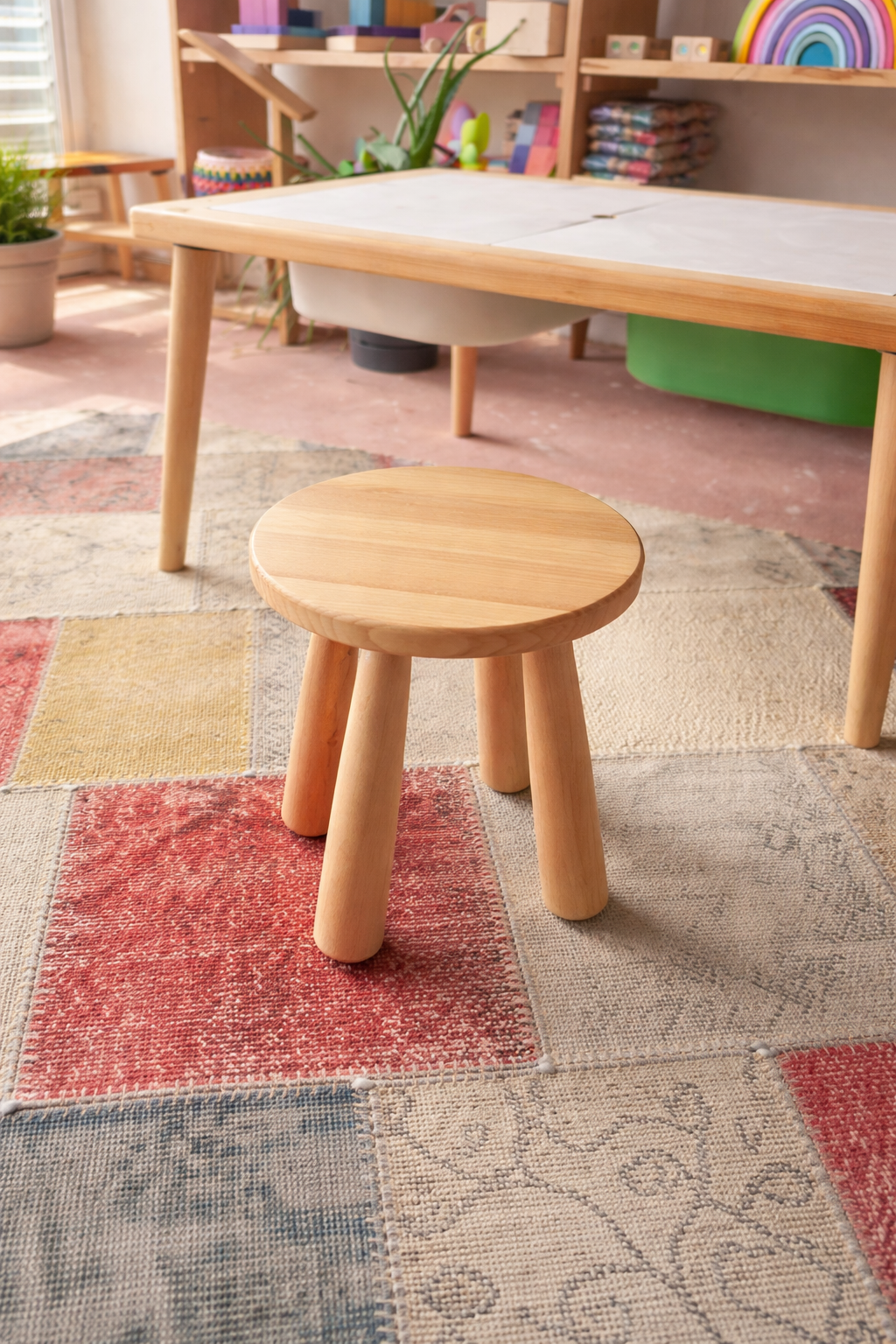 Montessori Çocuk Taburesi 29 cm | Doğal Ahşap Çocuk Taburesi