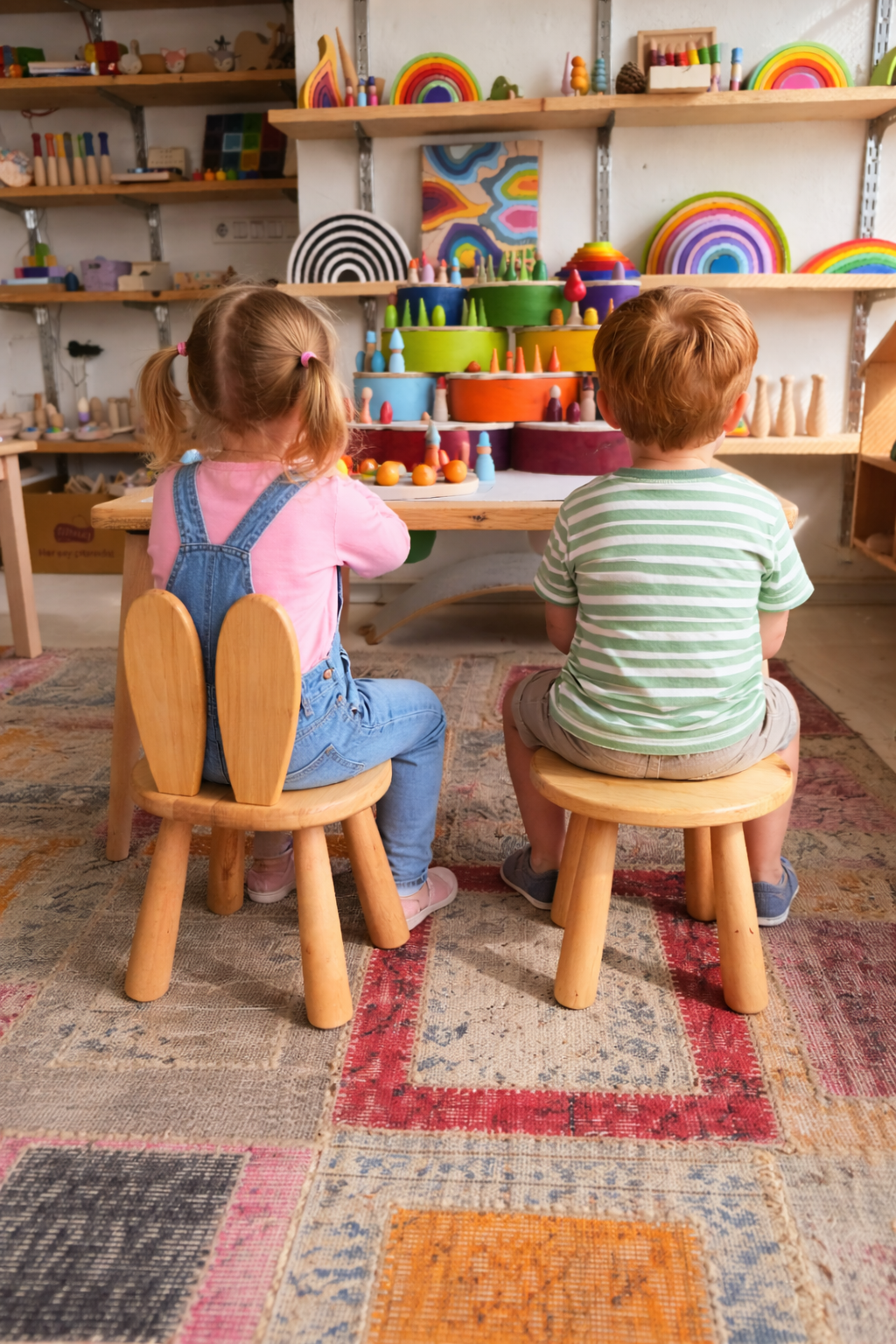 Montessori Çocuk Taburesi 29 cm | Doğal Ahşap Çocuk Taburesi