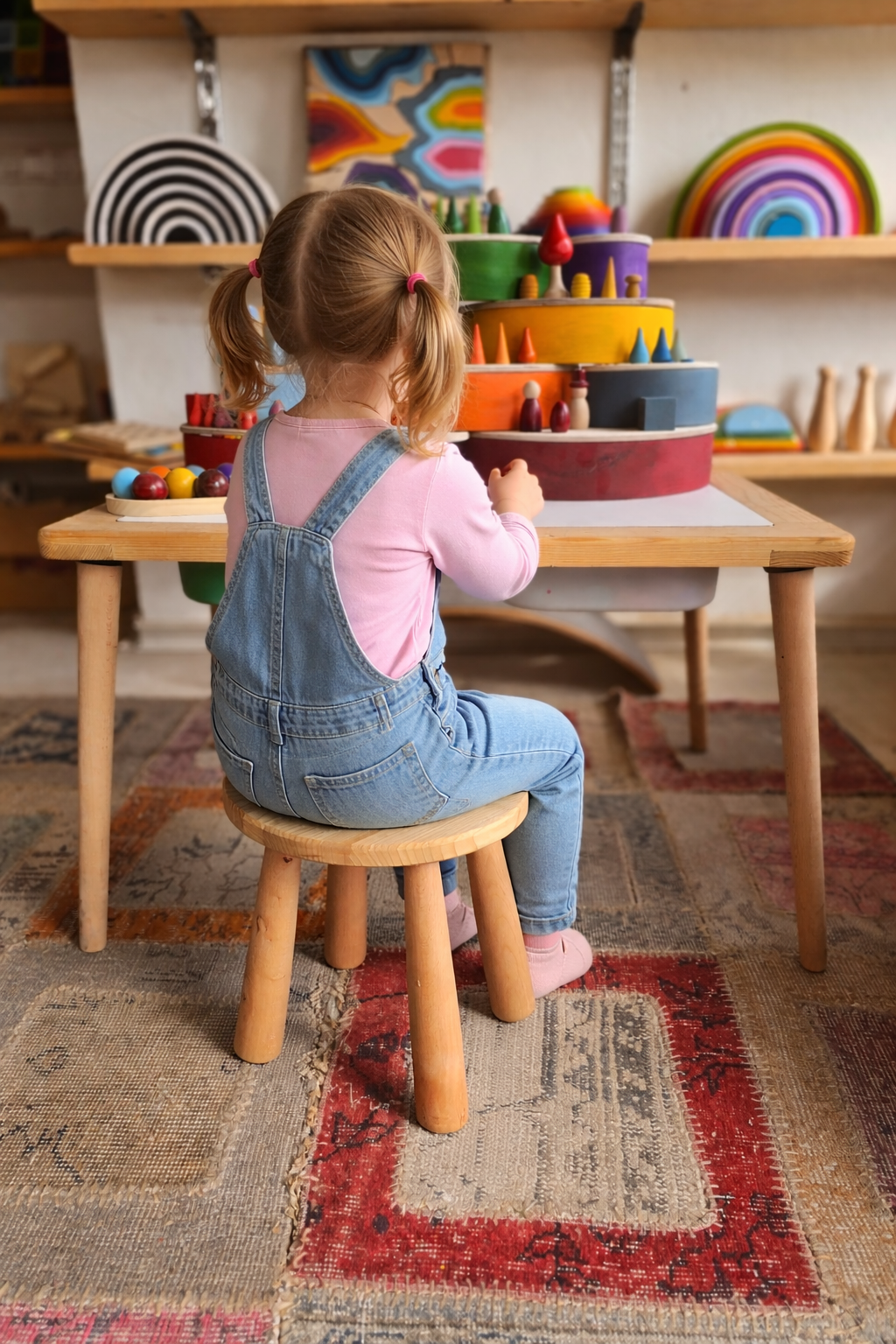 Montessori Çocuk Taburesi 29 cm | Doğal Ahşap Çocuk Taburesi