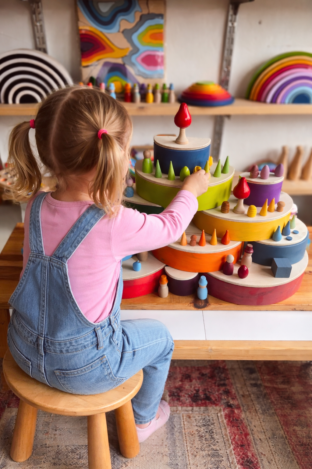 Montessori Çocuk Taburesi 29 cm | Doğal Ahşap Çocuk Taburesi