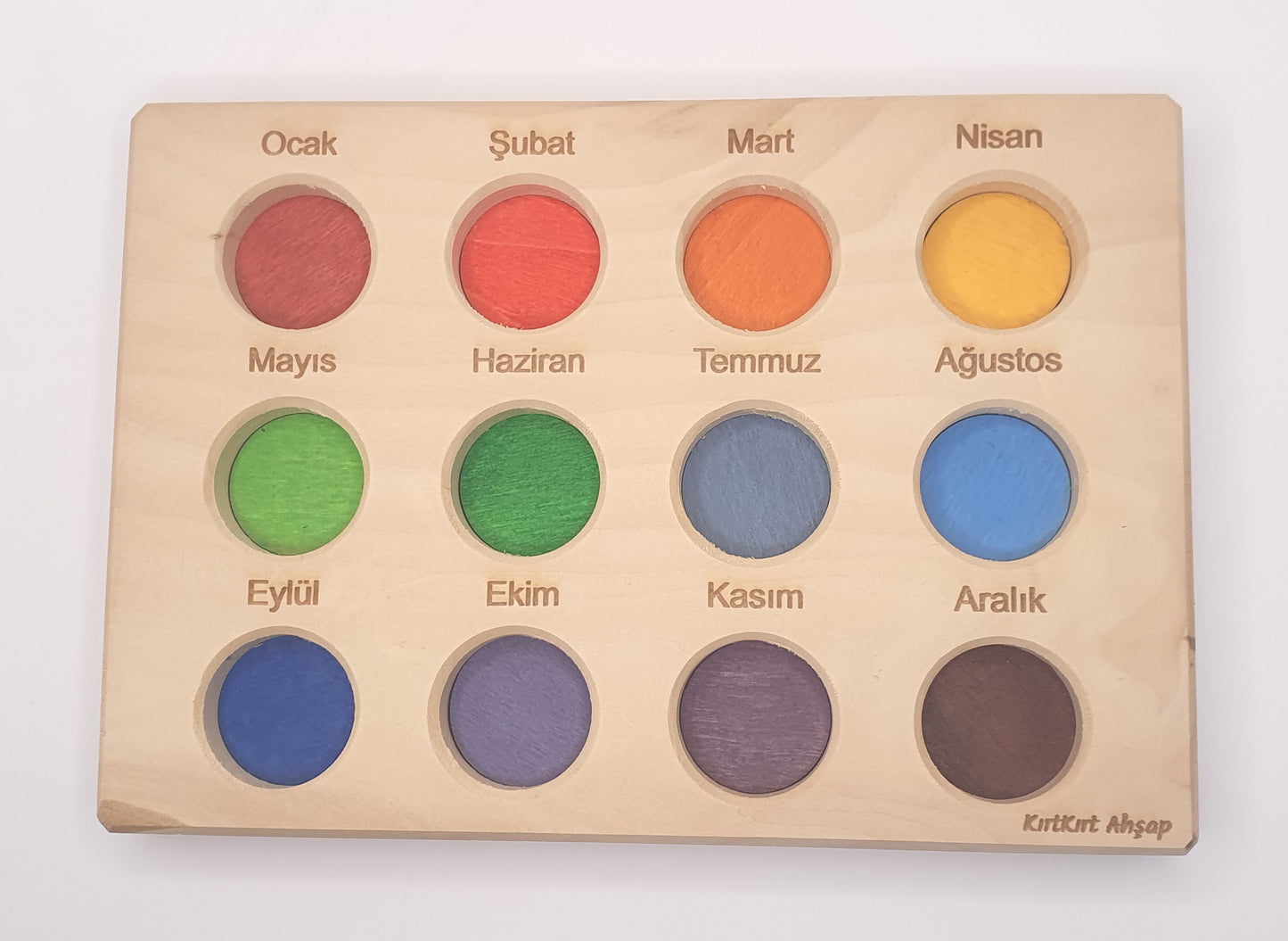 KirtKirt Holz | Waldorf Peg Baby Tablett + Klammern | Monate | Regenbogen