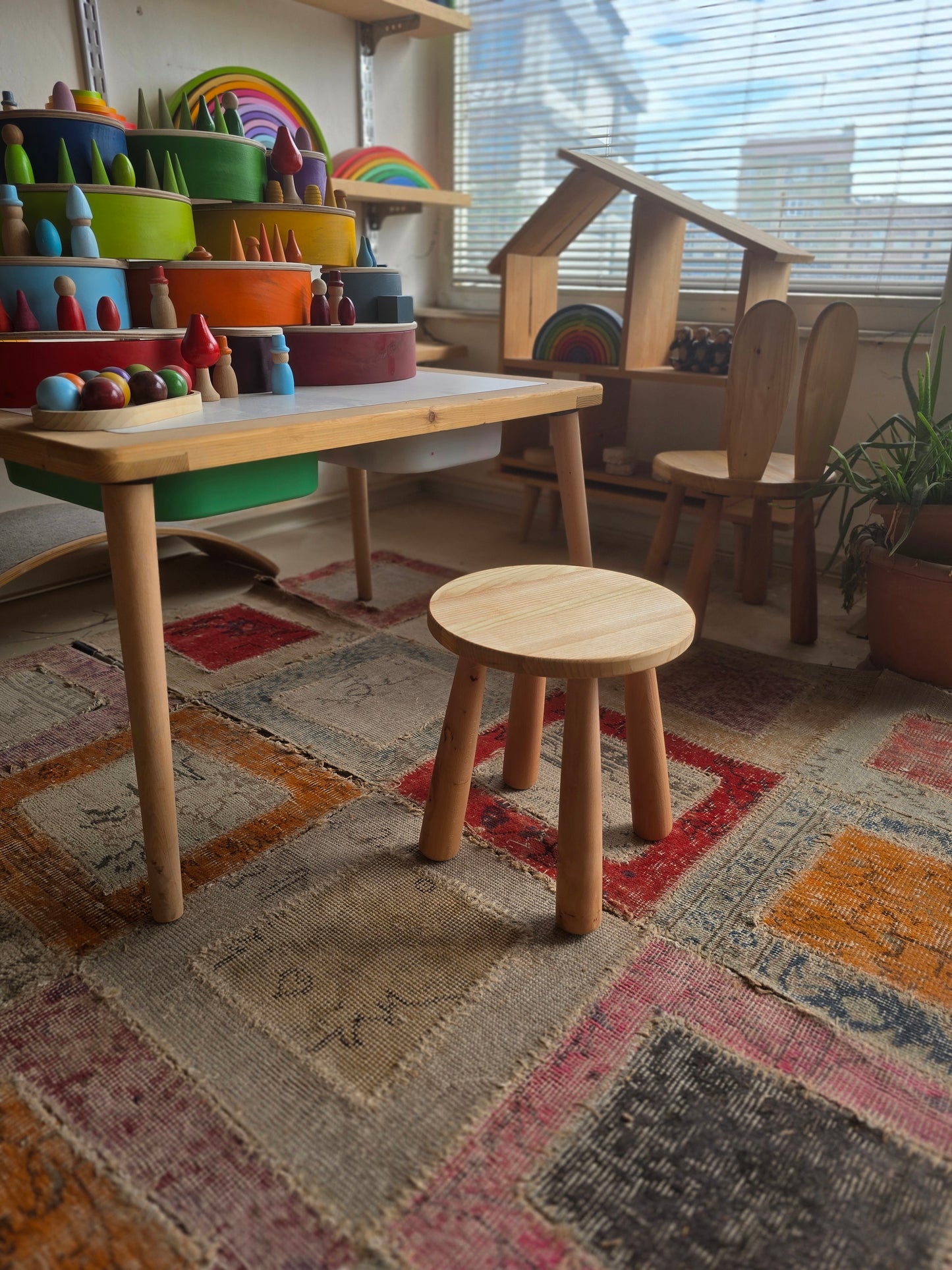 Montessori Çocuk Taburesi 29 cm | Doğal Ahşap Çocuk Taburesi