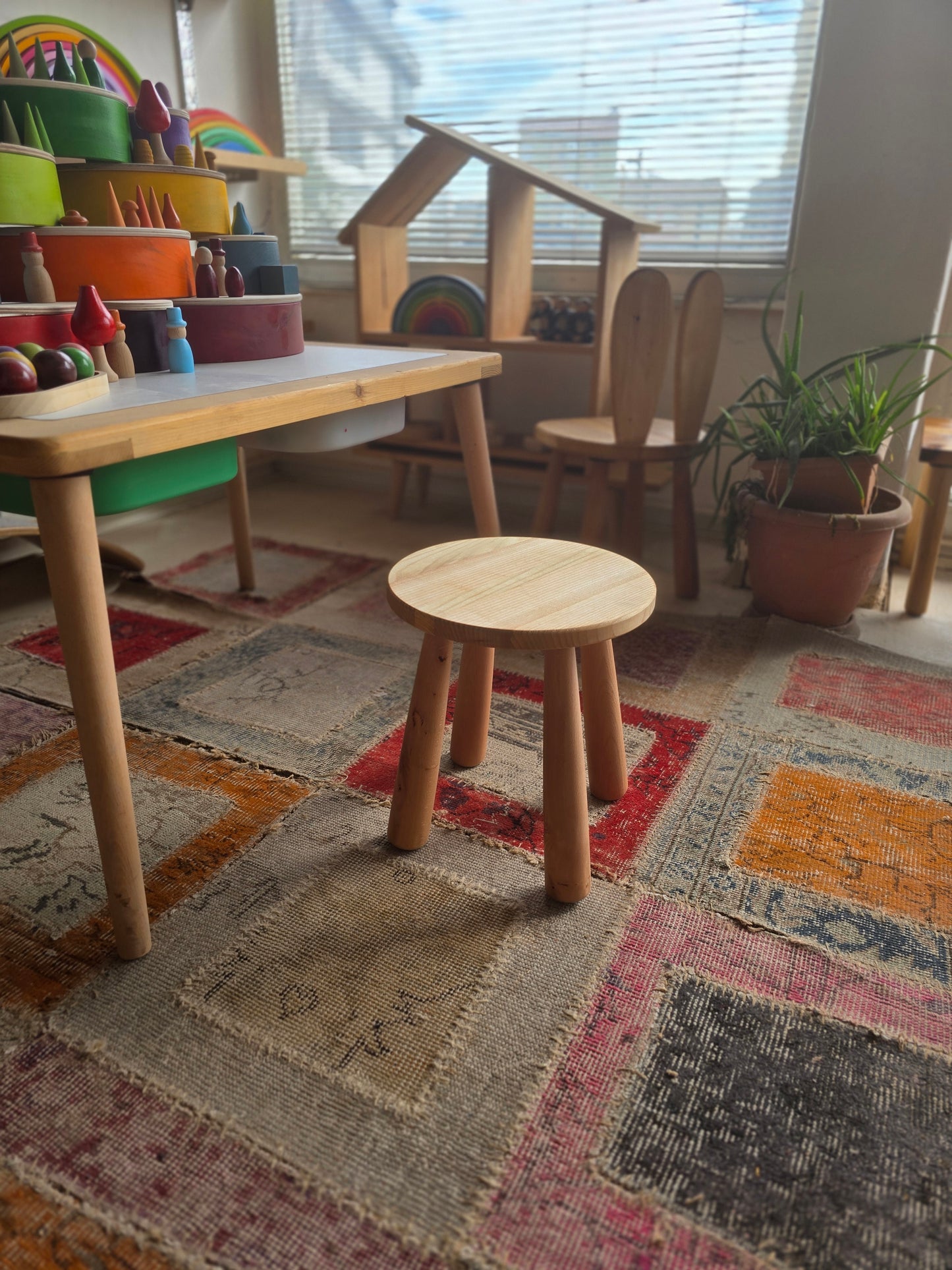Montessori Çocuk Taburesi 29 cm | Doğal Ahşap Çocuk Taburesi