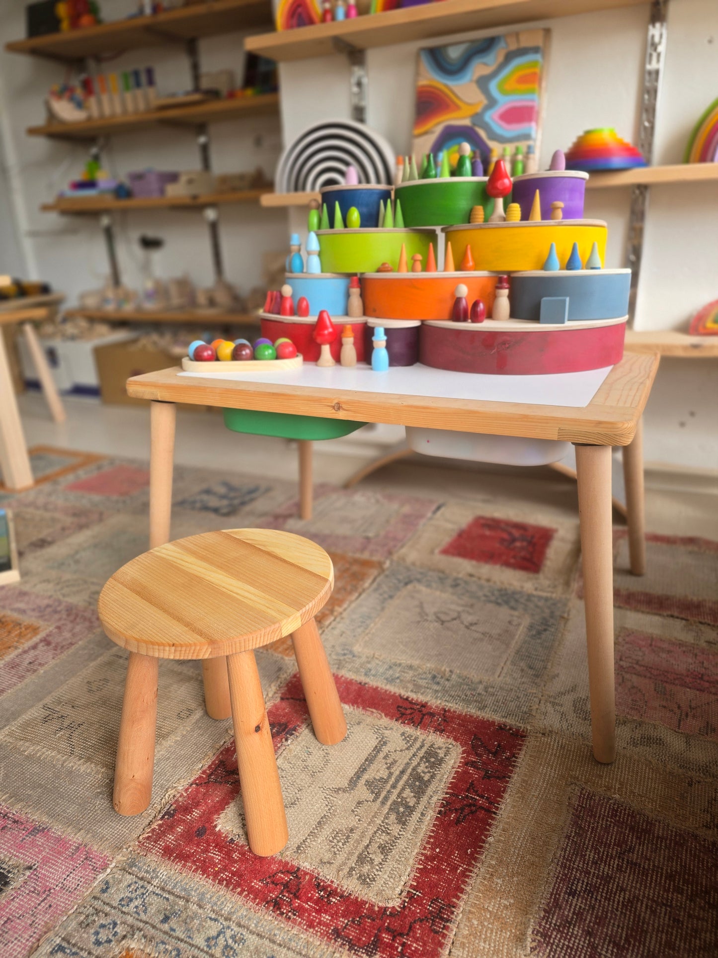 Montessori Çocuk Taburesi 29 cm | Doğal Ahşap Çocuk Taburesi