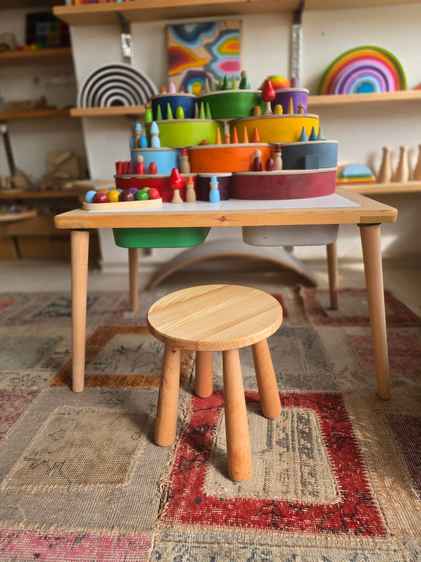 Montessori Çocuk Taburesi 29 cm | Doğal Ahşap Çocuk Taburesi