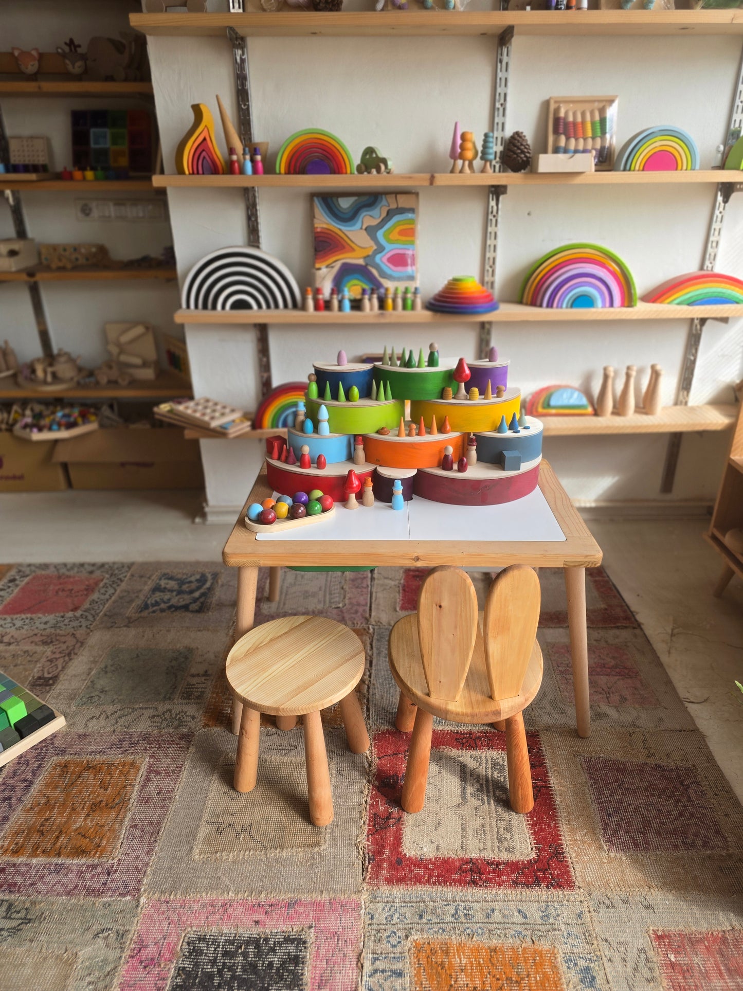 Montessori Çocuk Taburesi 29 cm | Doğal Ahşap Çocuk Taburesi