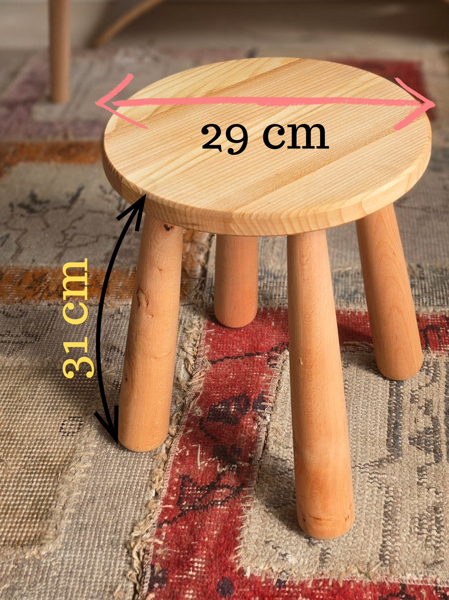 Montessori Çocuk Taburesi 29 cm | Doğal Ahşap Çocuk Taburesi