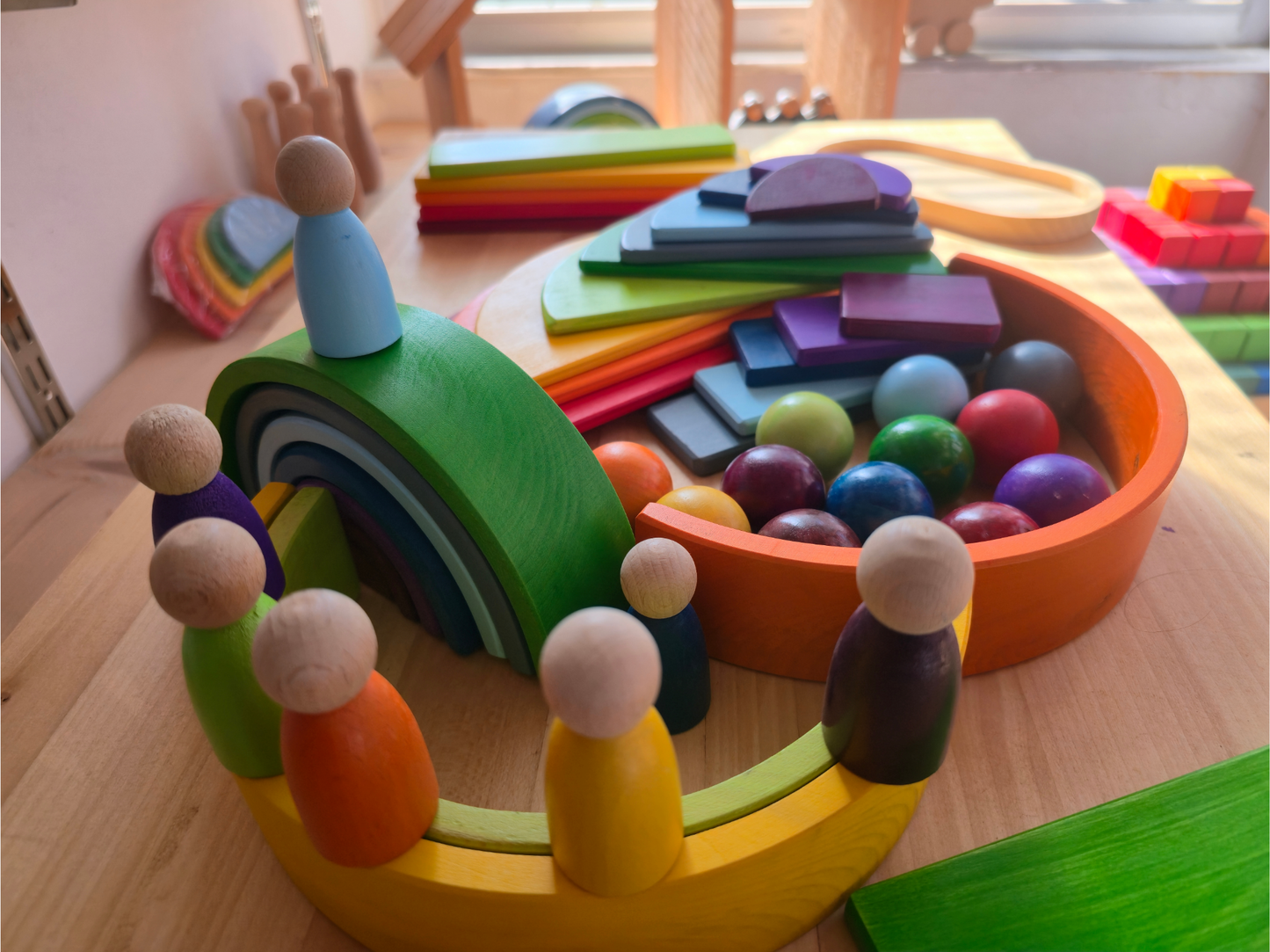 Waldorf Gökkuşağı Seti 58 Parça 38 cm 5 cm Top | Ahşap Eğitici Oyuncak