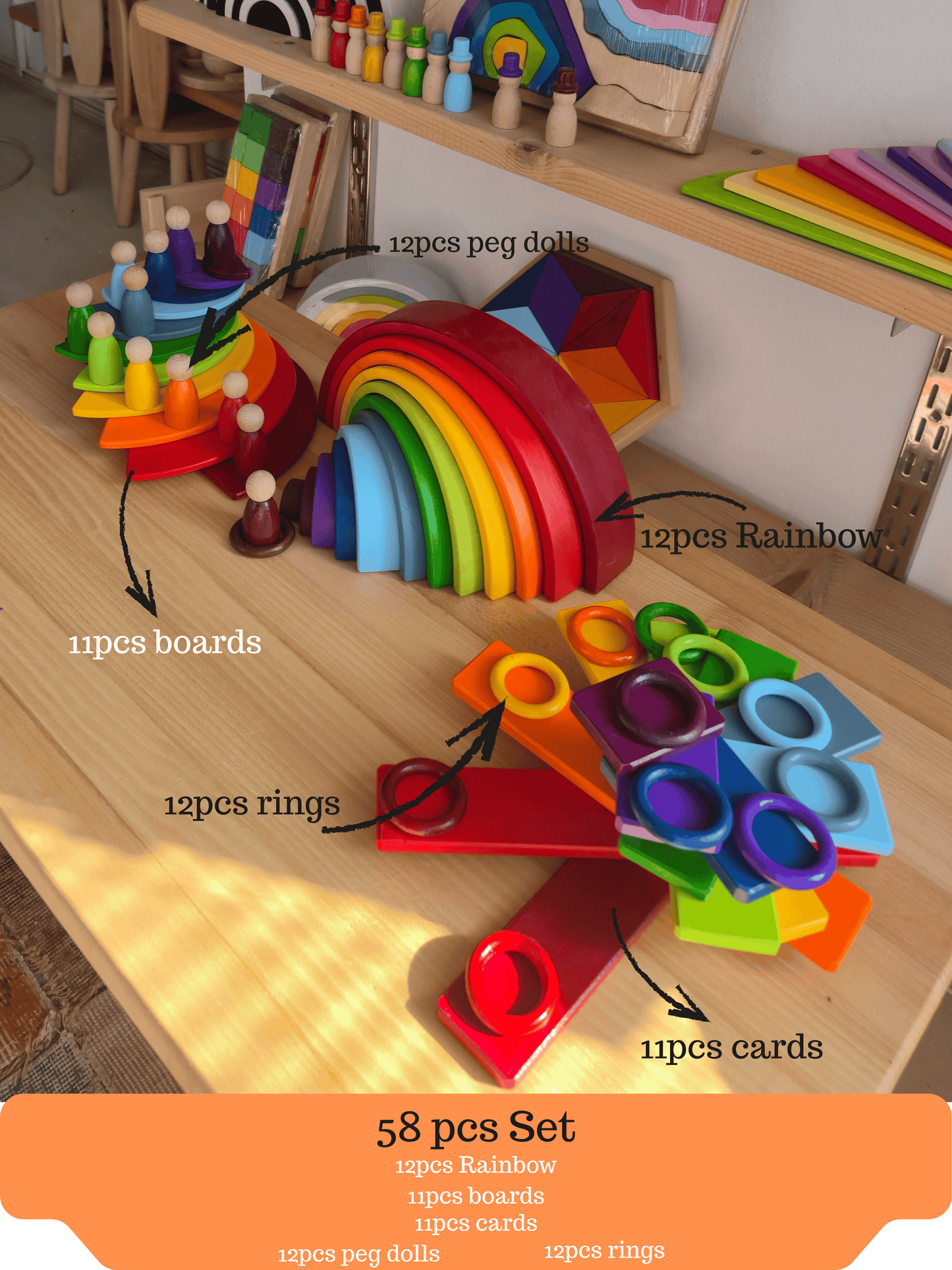 KirtKirt Ahsap | Waldorf Gokkusagi Seti | 58 Parca | 0-6 Yas | 29 cm