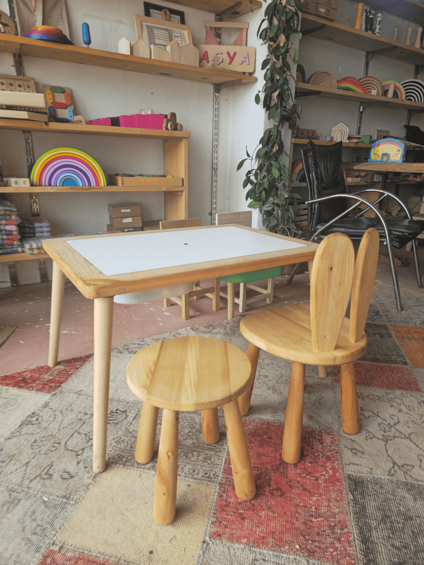 Montessori Çocuk Taburesi 29 cm | Doğal Ahşap Çocuk Taburesi