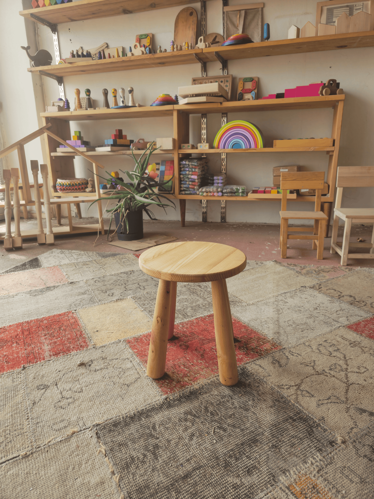 Montessori Çocuk Taburesi 29 cm | Doğal Ahşap Çocuk Taburesi
