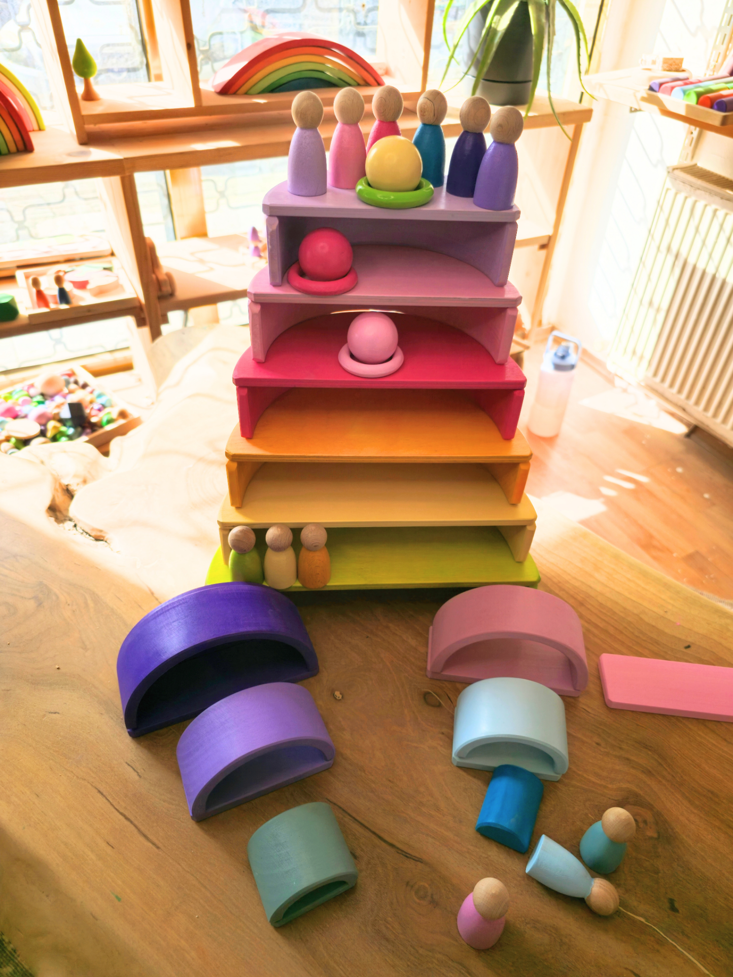 KirtKirt Holz | Waldorf Regenbogen Set | 58 Teile | 0-6 Jahre | 29cm