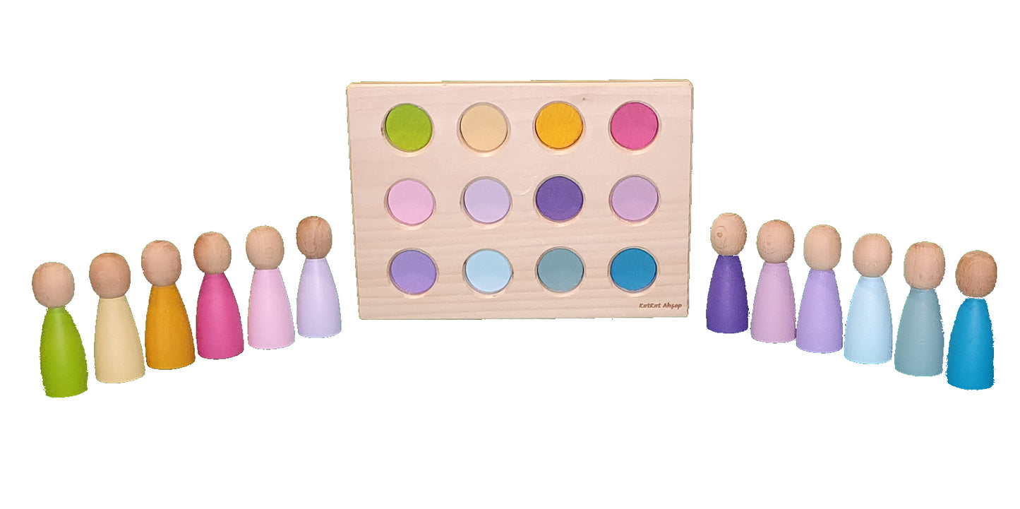KirtKirt Holz | Waldorf Peg Baby Tablett + Klammern | Monate | Pastell