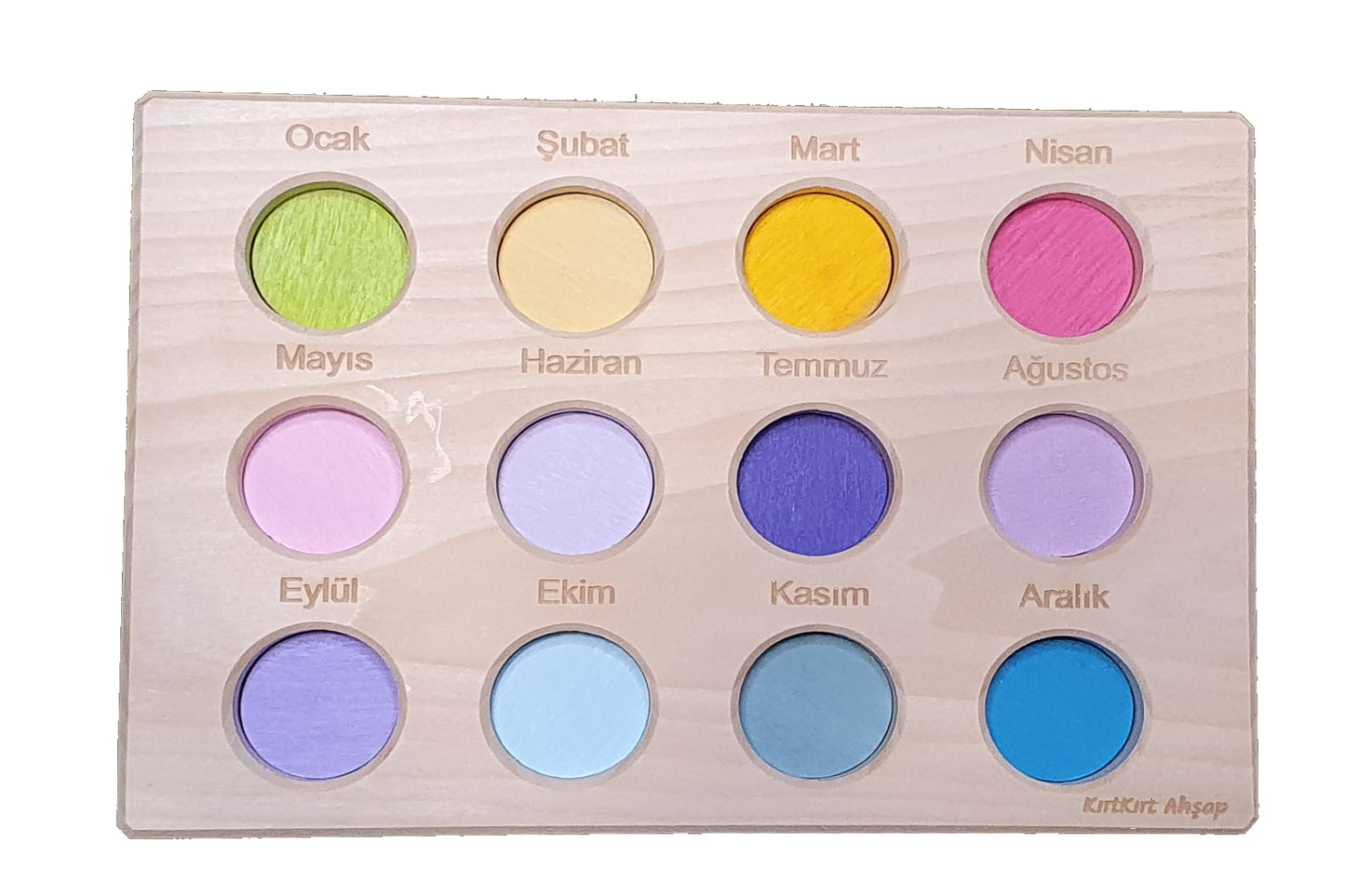 KirtKirt Holz | Waldorf Peg Baby Tablett + Klammern | Monate | Pastell