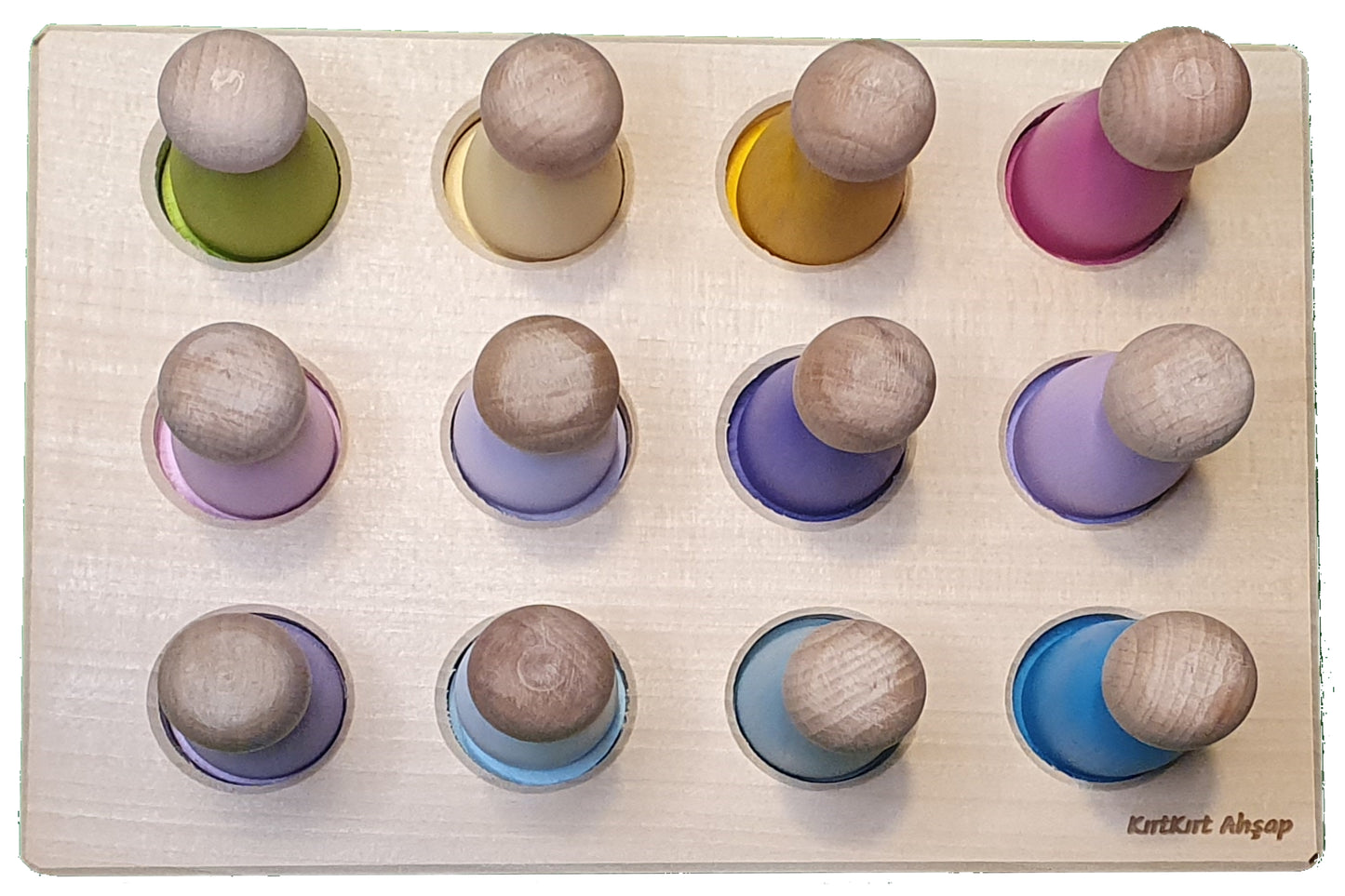 KirtKirt Holz | Waldorf Peg Baby Tablett + Klammern | Monate | Pastell