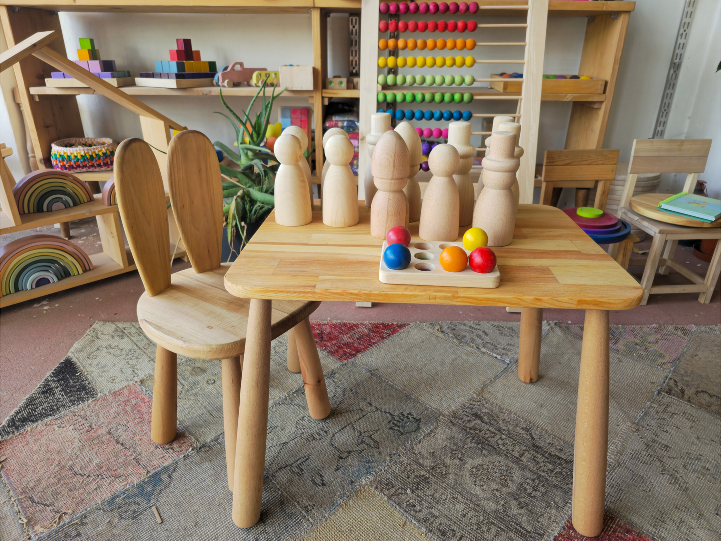 Tavsan Sandalye | Montessori Cocuk Sandalyesi | Dogal Ahsap | 32 cm Oturma Yuksekligi