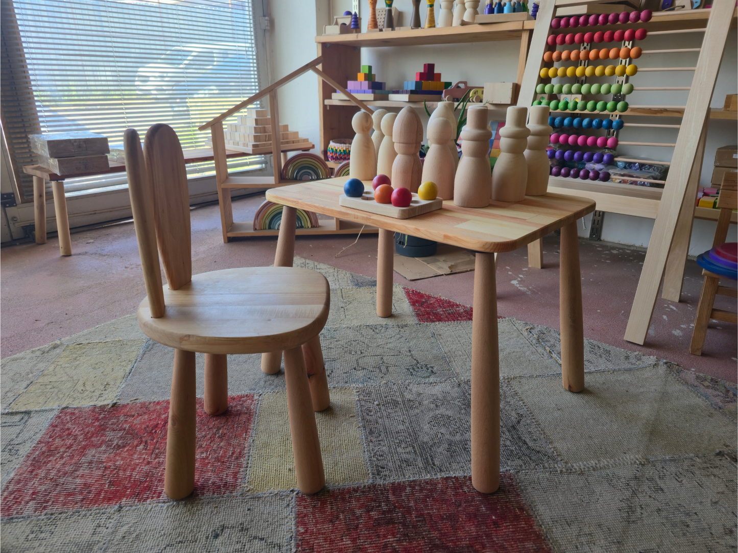Tavsan Sandalye | Montessori Cocuk Sandalyesi | Dogal Ahsap | 32 cm Oturma Yuksekligi