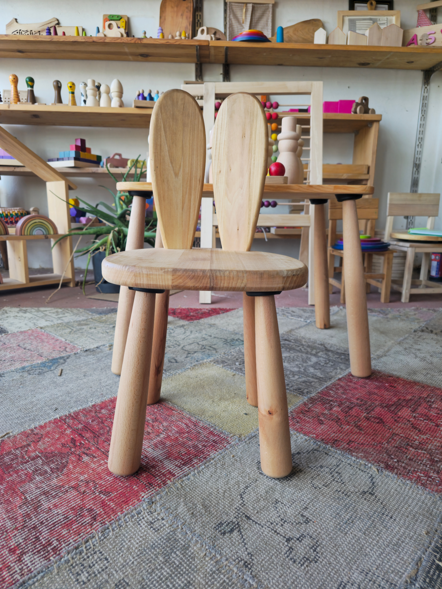 Tavsan Sandalye | Montessori Cocuk Sandalyesi | Dogal Ahsap | 32 cm Oturma Yuksekligi