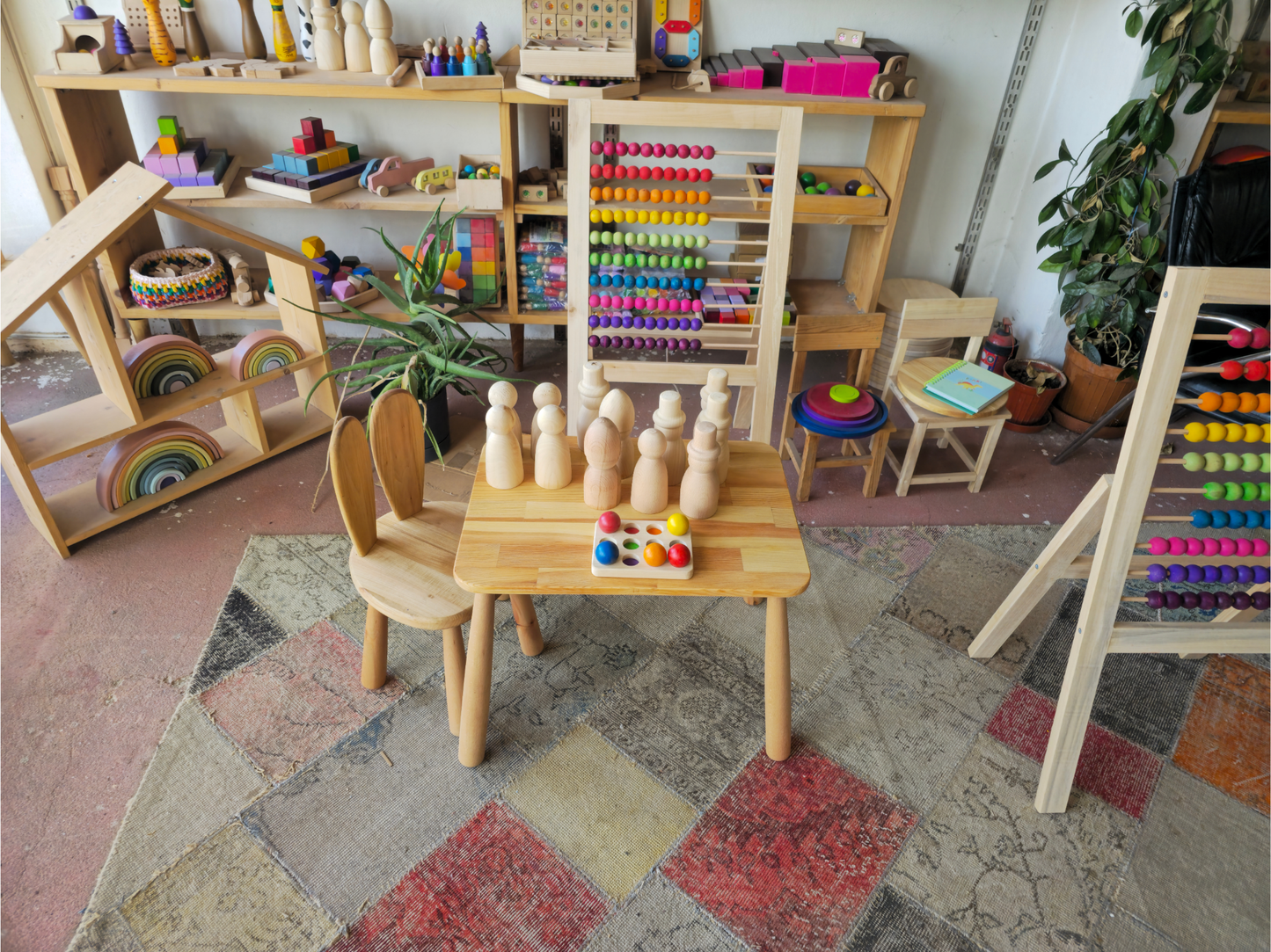 Tavsan Sandalye | Montessori Cocuk Sandalyesi | Dogal Ahsap | 32 cm Oturma Yuksekligi