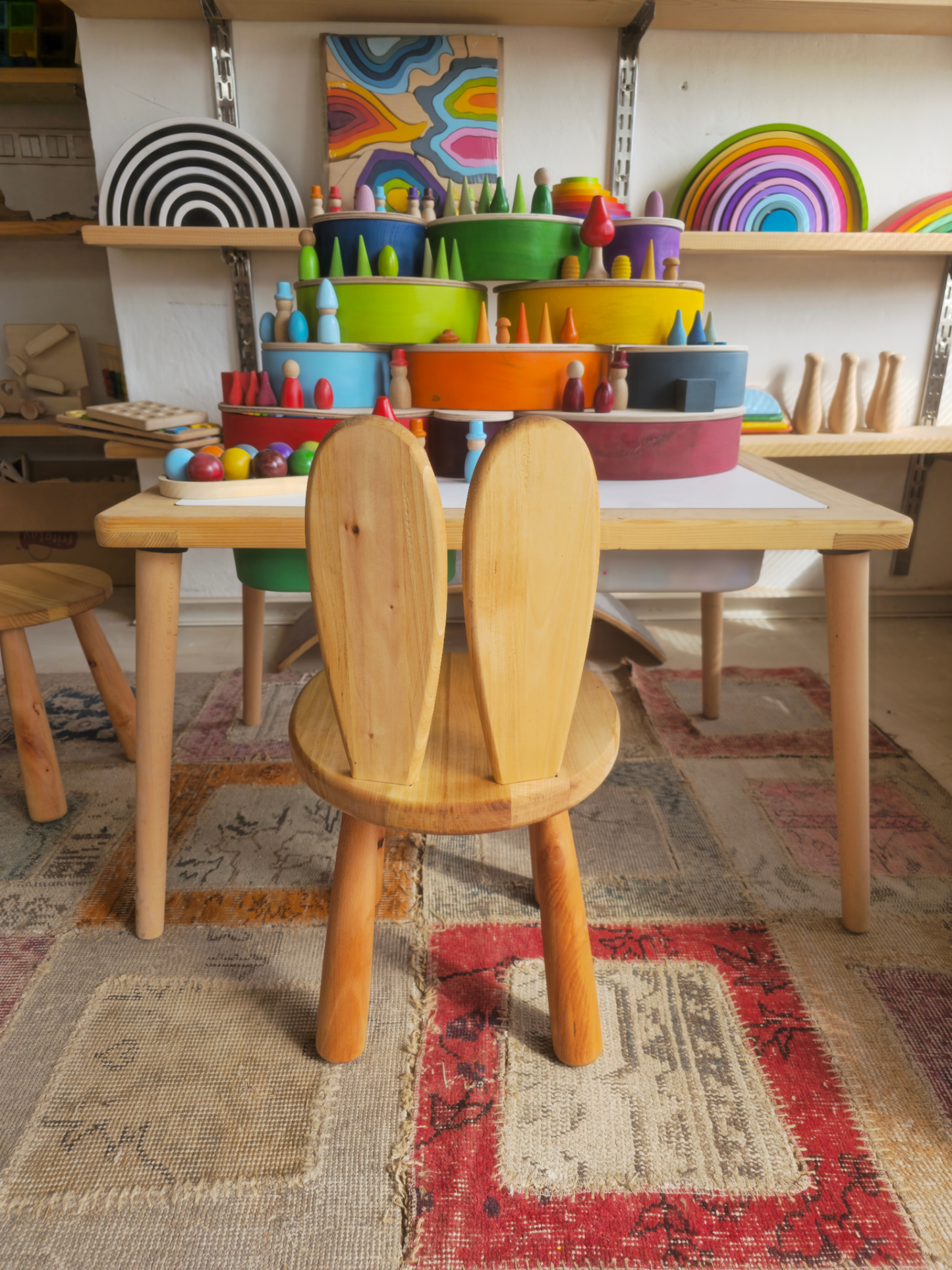 Tavsan Sandalye | Montessori Cocuk Sandalyesi | Dogal Ahsap | 32 cm Oturma Yuksekligi