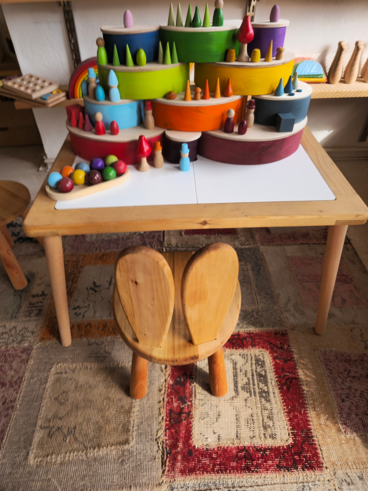 Tavsan Sandalye | Montessori Cocuk Sandalyesi | Dogal Ahsap | 32 cm Oturma Yuksekligi