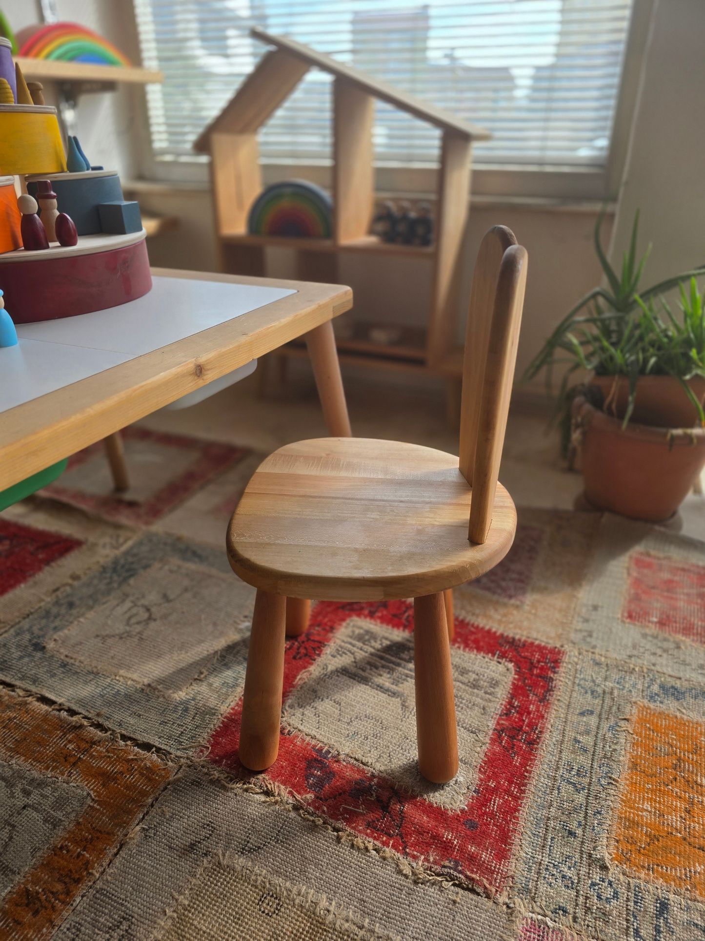 Tavsan Sandalye | Montessori Cocuk Sandalyesi | Dogal Ahsap | 32 cm Oturma Yuksekligi