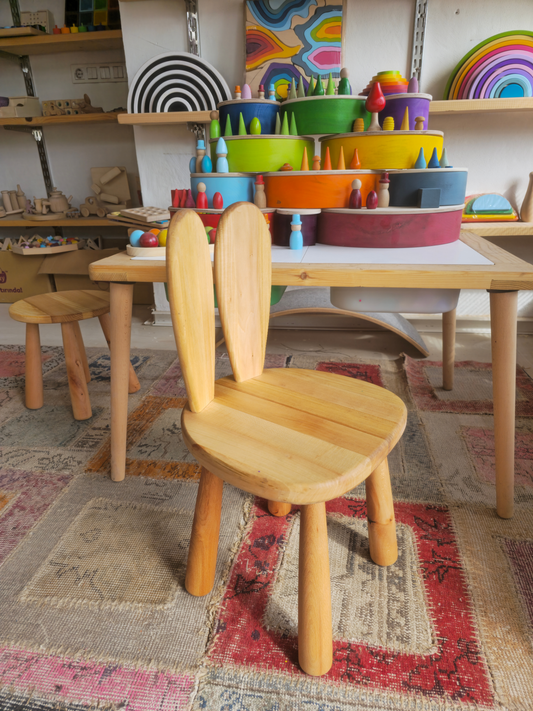 Tavsan Sandalye | Montessori Cocuk Sandalyesi | Dogal Ahsap | 32 cm Oturma Yuksekligi