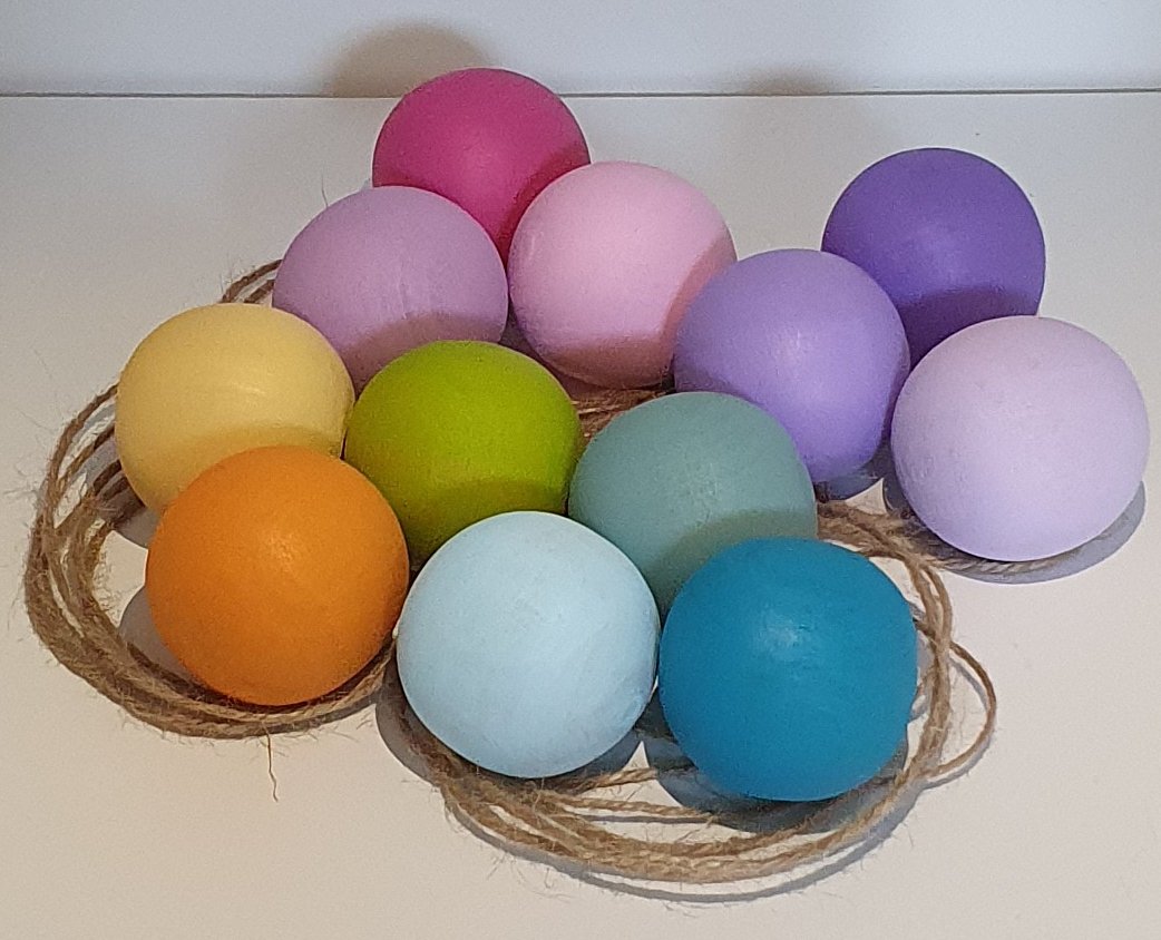 KirtKirt Ahsap | Ahsap Top | 5 cm 12 Adet | Dogal Ahsap Renkli Top Seti