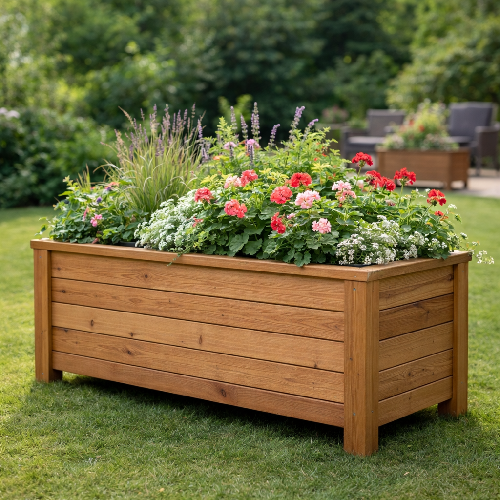 KirtKirt Wooden Planter | Wooden Flower Pot | 60x40x40 cm | Outdoor Flower Pot | Decorative Planter