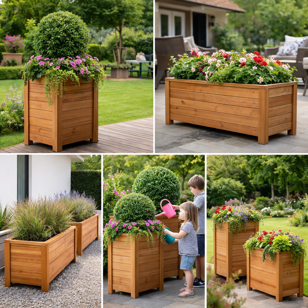 KirtKirt Wooden Planter | Wooden Flower Pot | 60x40x40 cm | Outdoor Flower Pot | Decorative Planter
