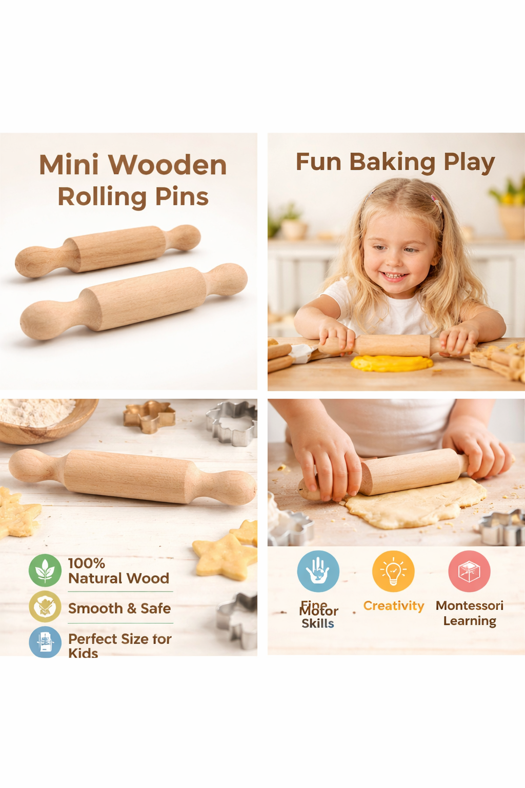 Mini Wooden Rolling Pin – Natural Beech Wood – 17.5 cm | Play Dough &amp; Ceramics &amp; Kitchen
