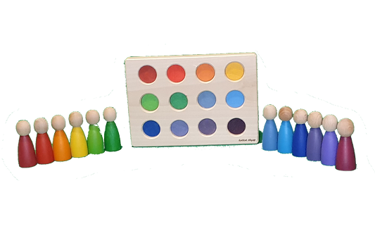 KirtKirt Wooden | Waldorf Peg Baby Tray + Pegs | Months | Rainbow
