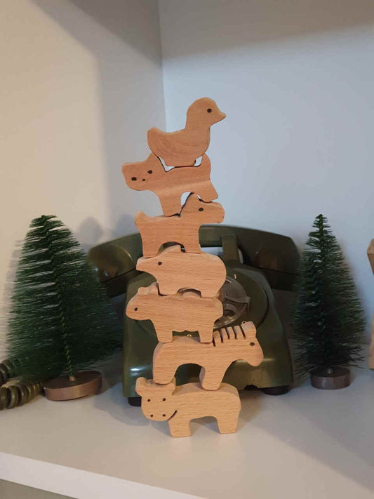 Waldorf Denge Hayvanlari Seti Dogal Ahsap 7 Adet Hayvan