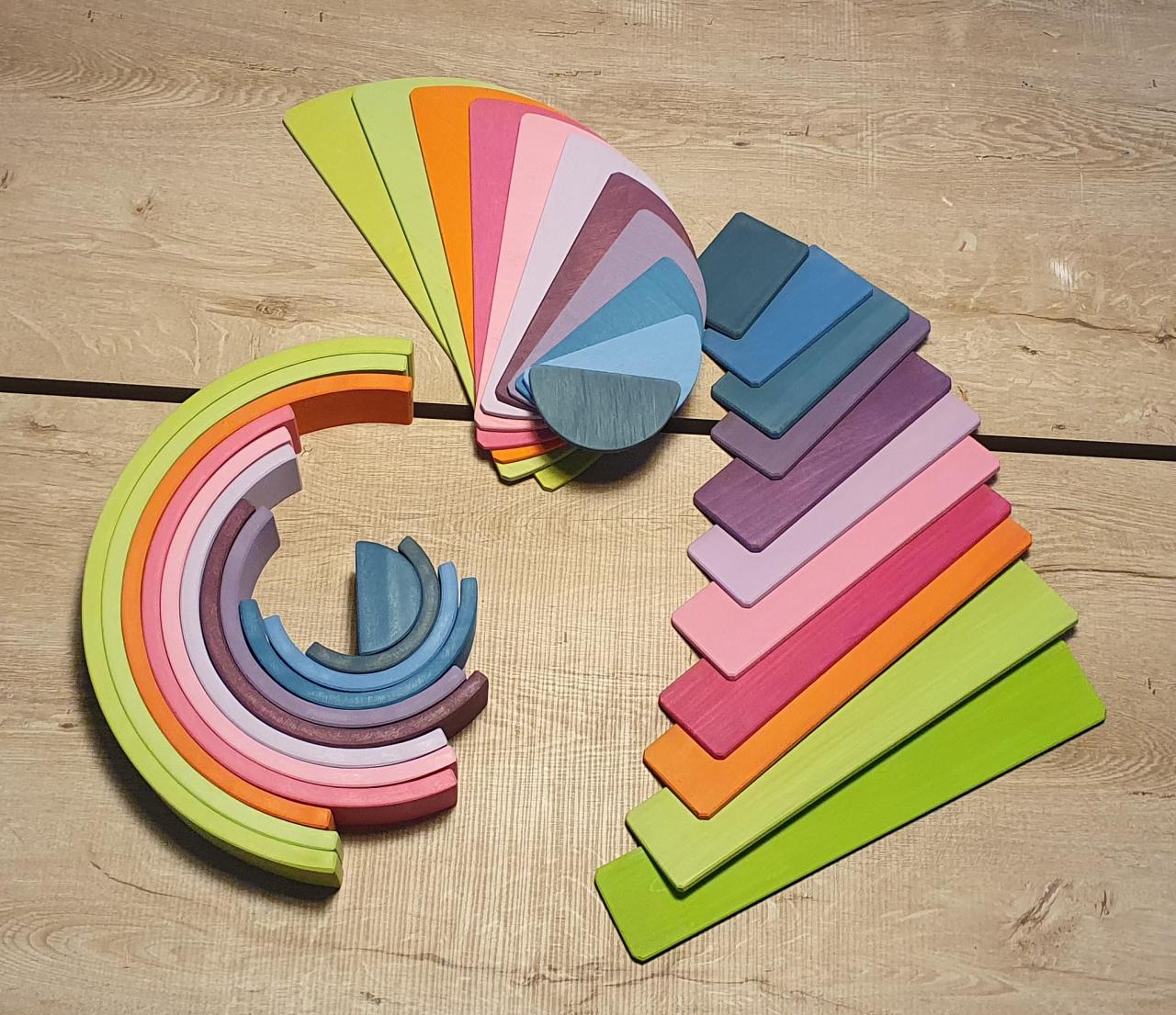KirtKirt Holz | Waldorf Regenbogen Set | 34 Teile | 38cm