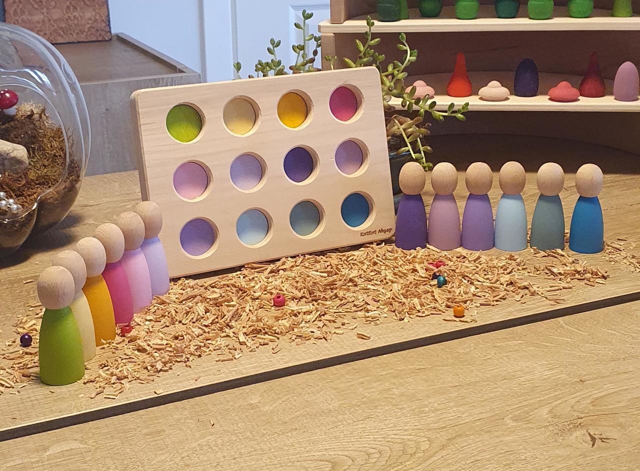 KirtKirt Ahsap | Waldorf Peg Bebek Tablasi + Pegler| Aylar | Pastel