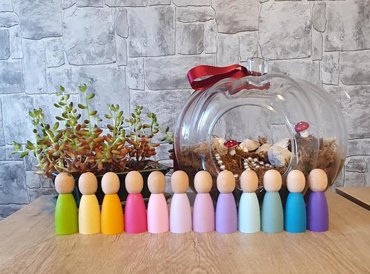 KirtKirt Wooden | Waldorf Rainbow Friends | 12 Pieces | Peg Dolls