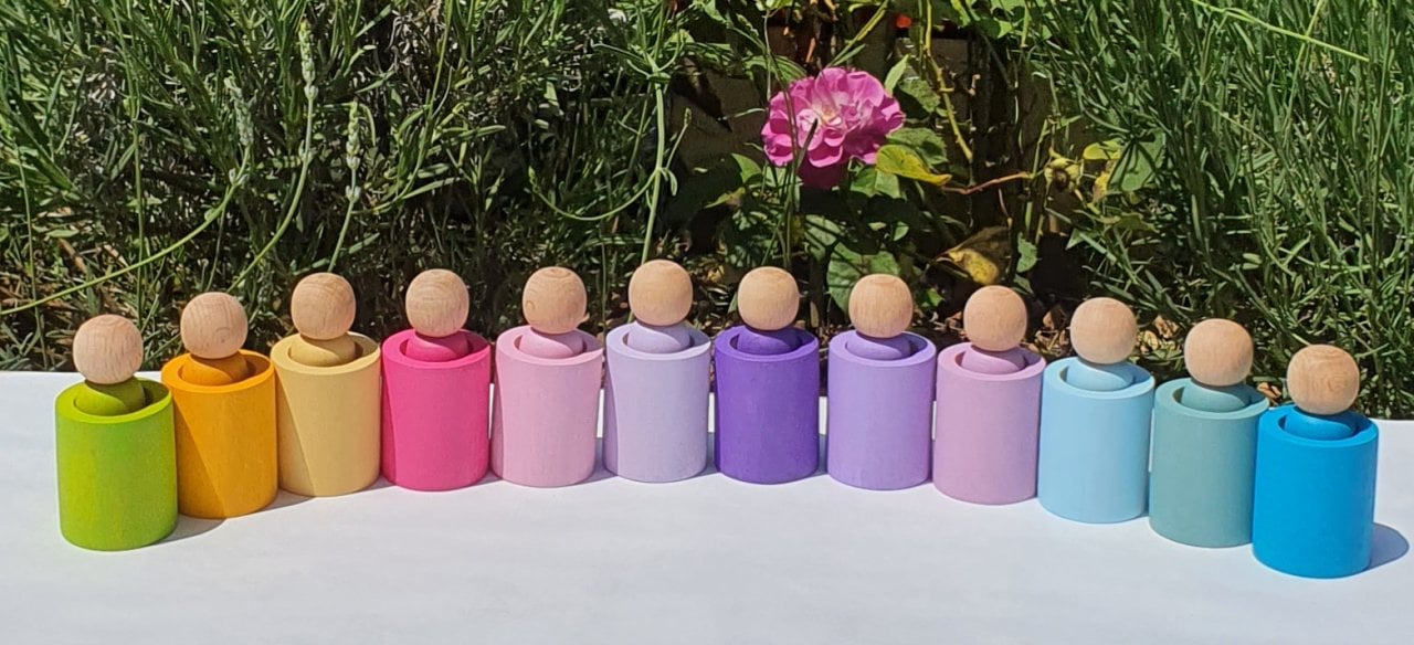 Waldorf Pegleri ve Duz Kase 12'li Pastel Tonlar KirtKirt Ahsap